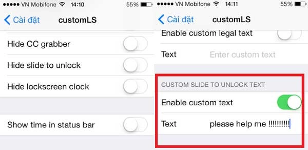 Type vào ô đó bất cứ văn bản nào mà các bạn muốn thay thế dòng Trượt để mở khóa nhàm chán