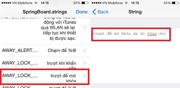Thay đổi dòng chữ trượt để mở khóa