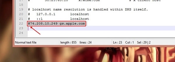 Tìm và xóa dòng gs.apple.com nếu có