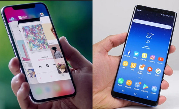 So sánh màn hình điện thoại iPhone X và Note 8