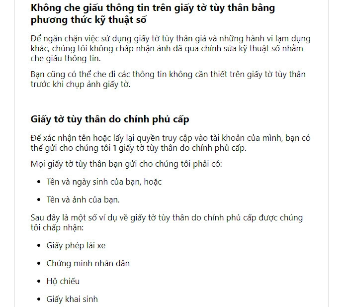 Không che dấu thông tin trên giấy tờ