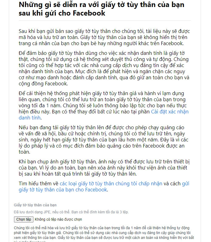 Chọn tệp để gửi ảnh thông tin giấy tờ tùy thân