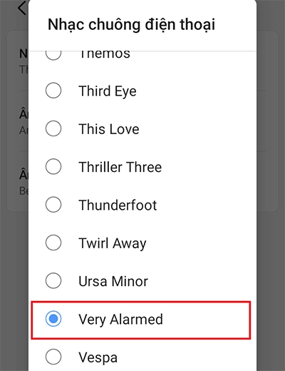 Chọn nhạc chuông trong list