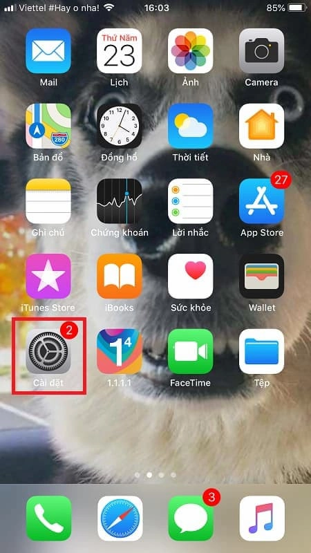 chọn cài đặt (Settings)