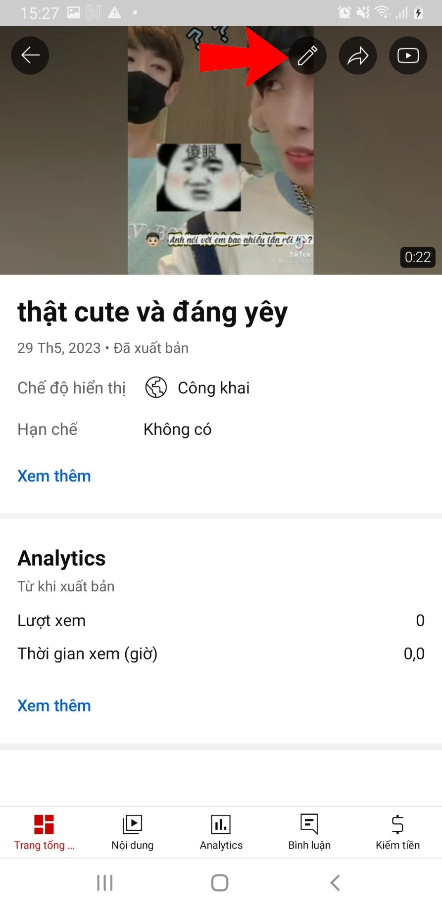 Chọn hình chiếc bút để chỉnh sửa video