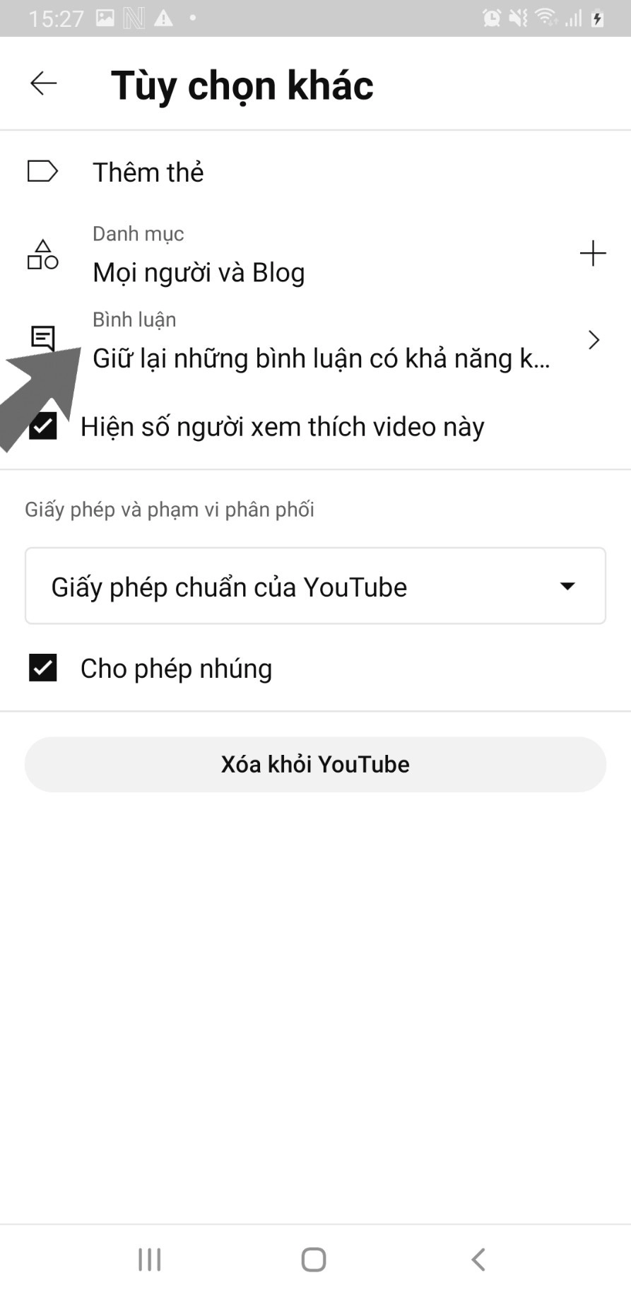 Chọn vào mục Bình luận