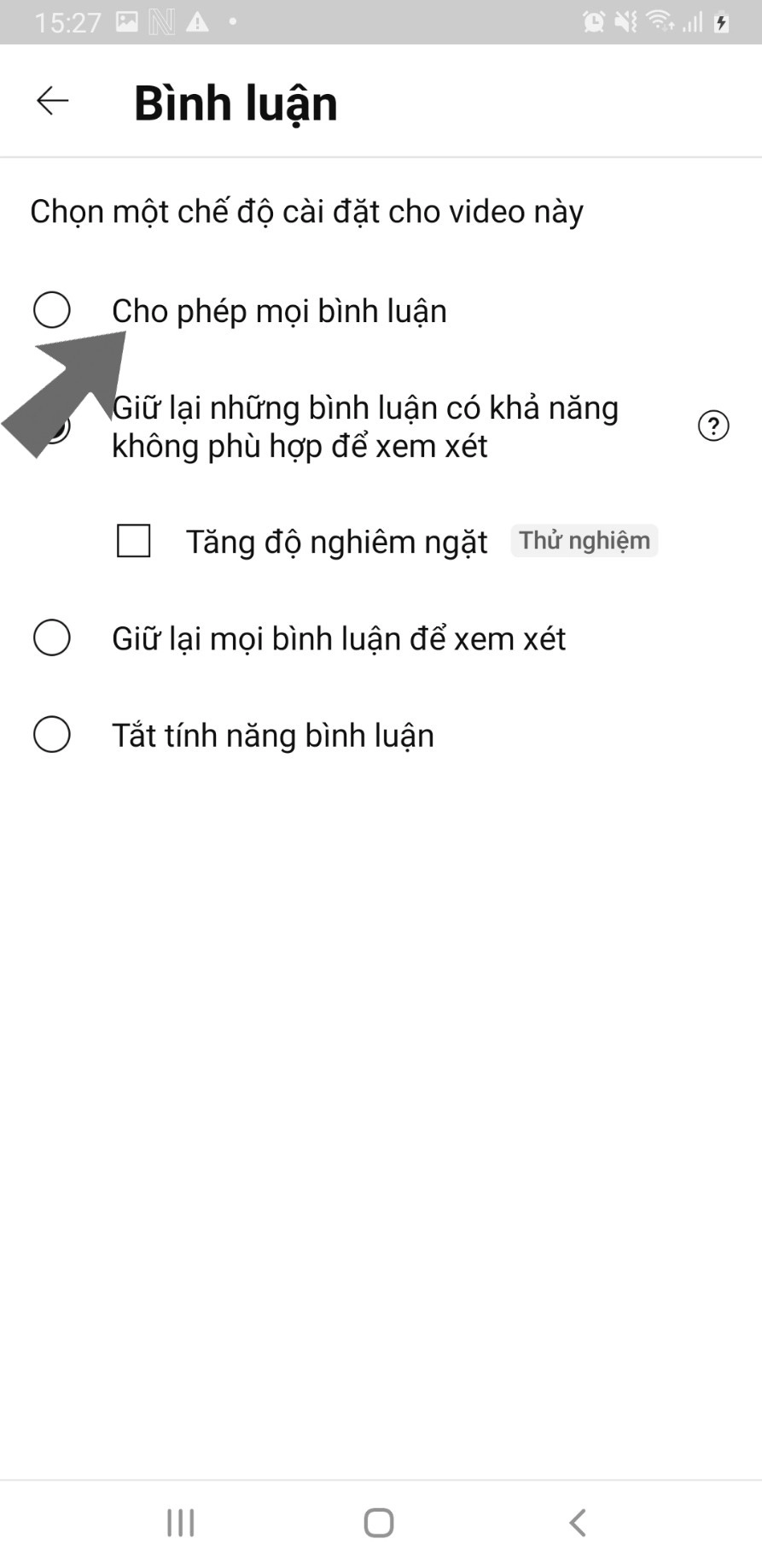 chọn cho phép mọi bình luận