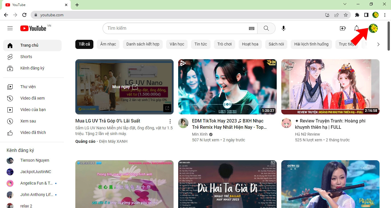 Truy cập vào Youtube