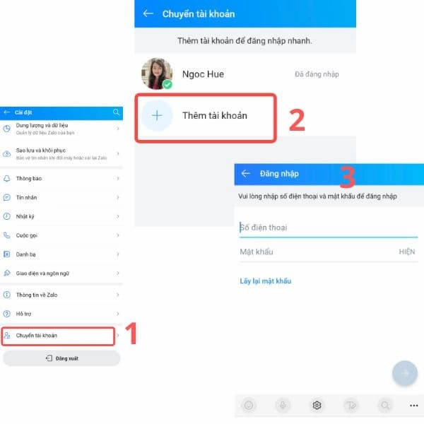 Chức năng chuyển đổi tài khoản trên ứng dụng Zalo