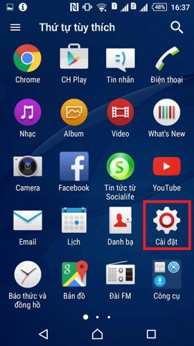 Vào Menu và chọn Cài đặt - Setting