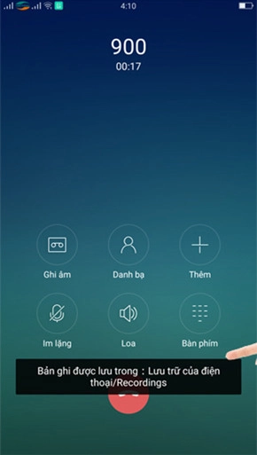 Sau khi kết thúc ghi âm máy sẽ báo vị trí lưu file