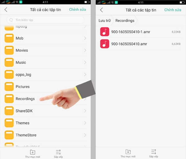 Tìm đến file ghi âm
