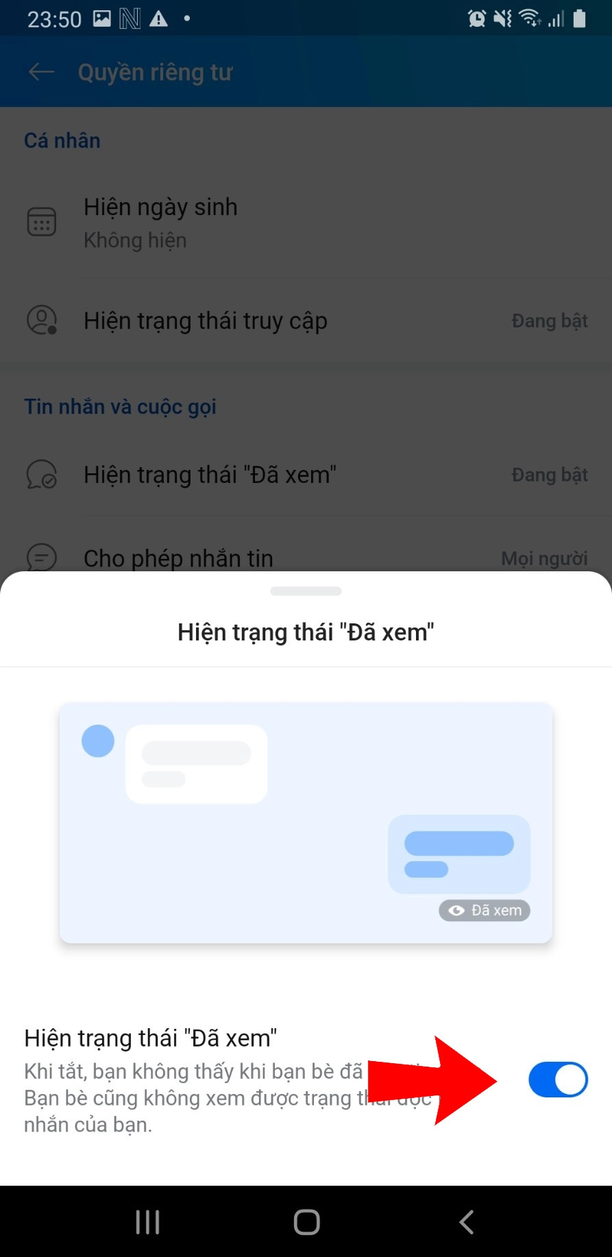 Gạt nút chuyển màu xanh