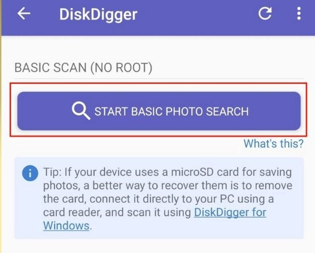 chọn Start basic photo scan