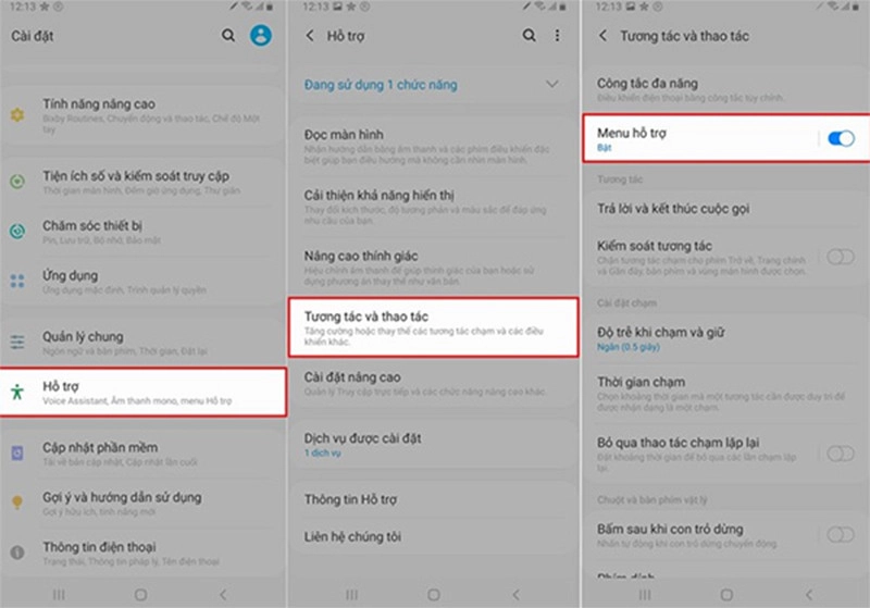 Bật Menu hỗ trợ