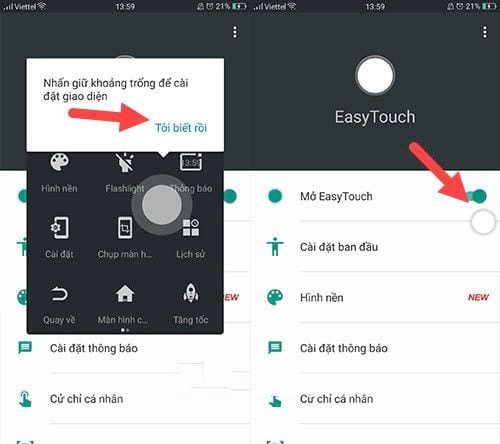 icon EasyTouch có hình tròn nhỏ xuất hiện trên màn hình