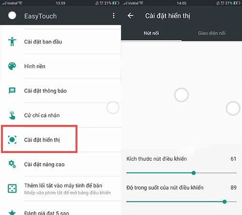 Điều chỉnh icon vào cài đặt hiển thị