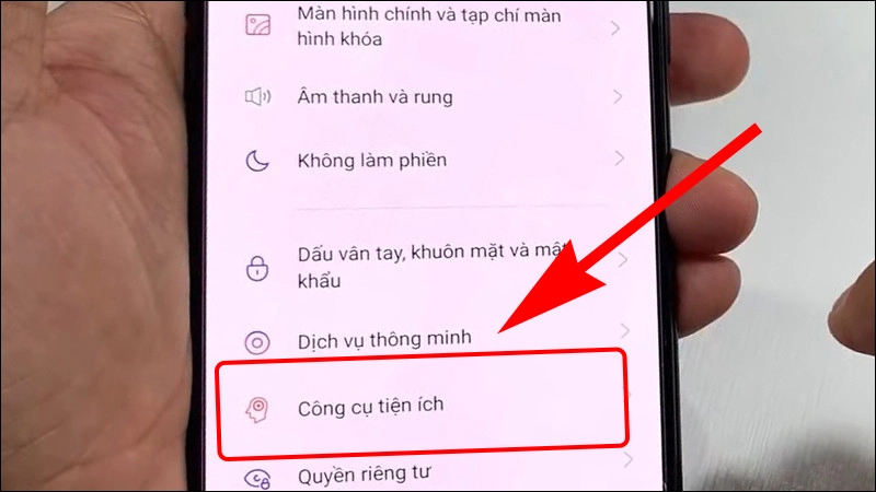 Chọn công cụ tiện ích trong cài đặt