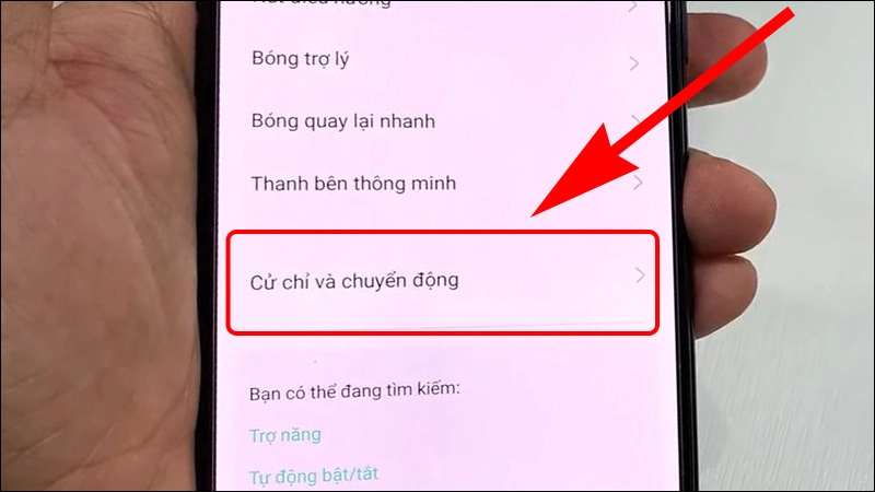 Chọn Cử chỉ và chuyển động