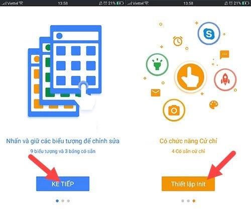 Lựa chọn kế tiếp và thiết lập init ở 2 cửa số kế tiếp cho EasyTouch