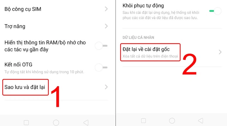 Đặt về cài đặt gốc
