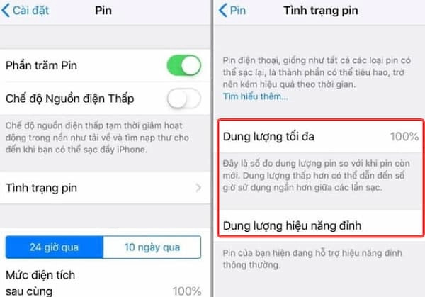 Kiểm tra dung lượng tối đa và dung lượng hiệu năng đỉnh của pin iPhone