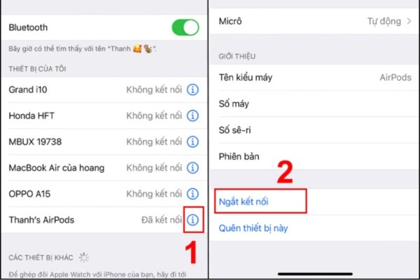 ngắt kết nối Airpods