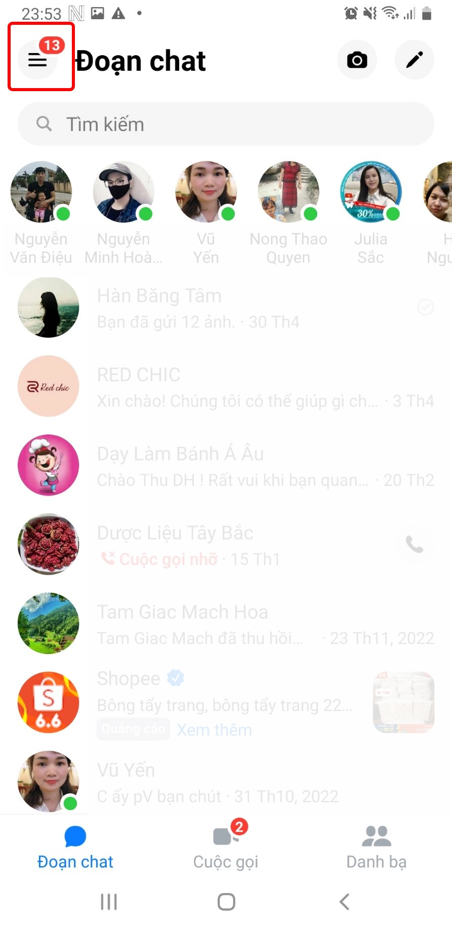 Chọn dấu 3 gạch ngang ở bên trái của hộp thoại Messenger 