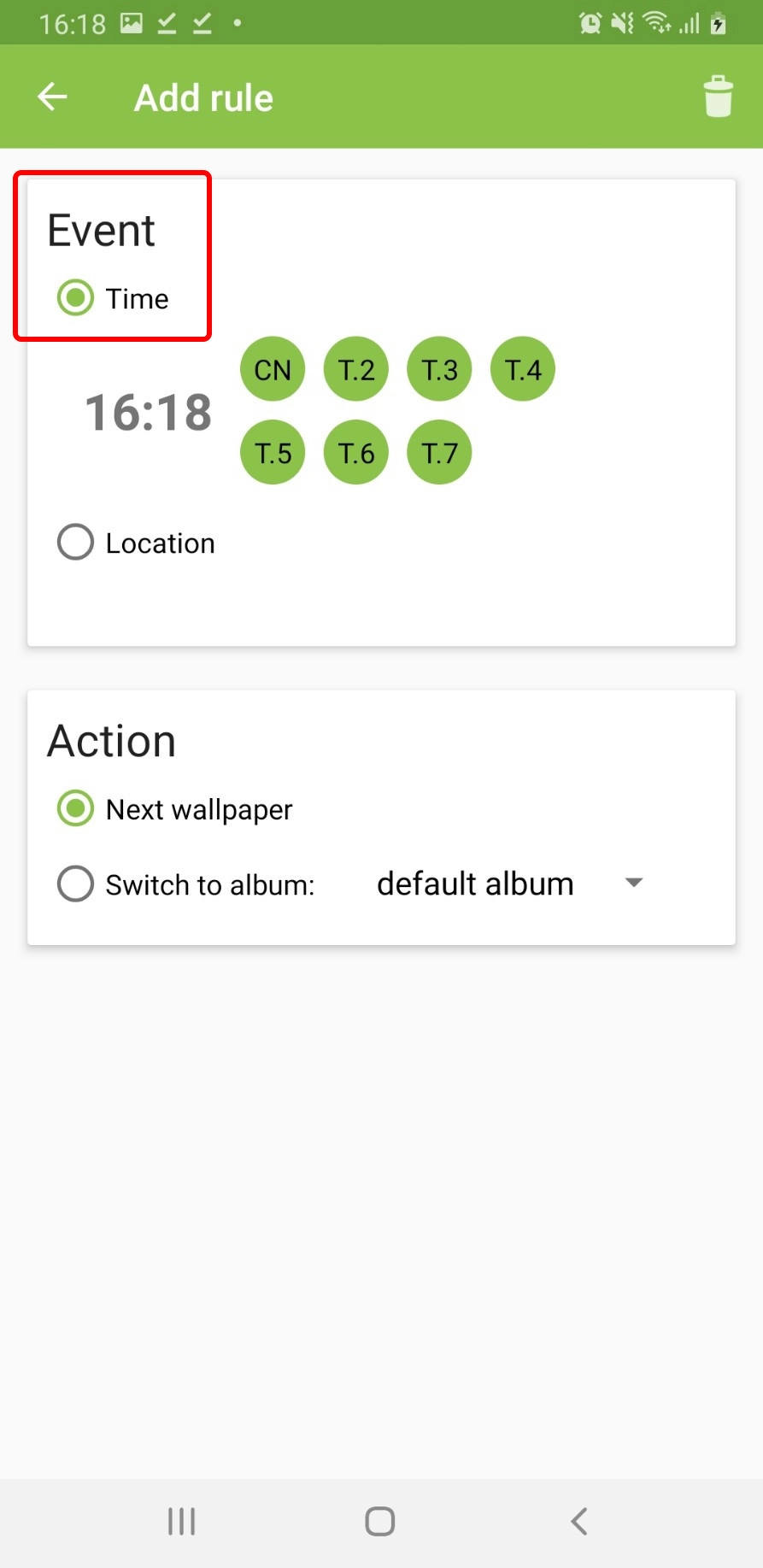 Chọn Time trong hộp Event 