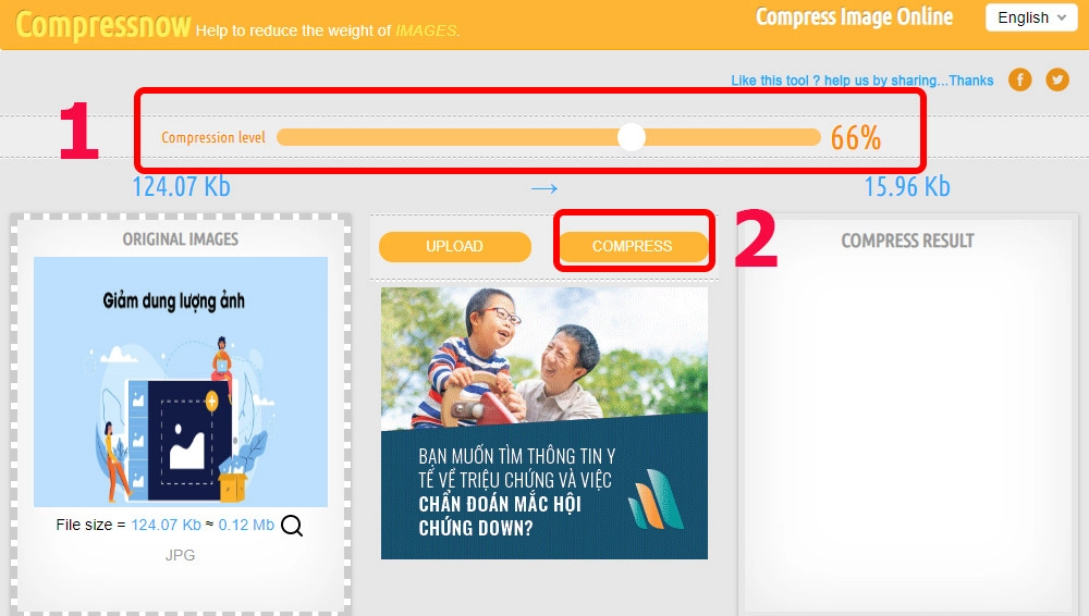 Điều chỉnh mức độ nén và chọn Compress