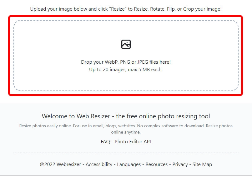 Chọn Drop your WebP PNG or JPEG files here để up ảnh