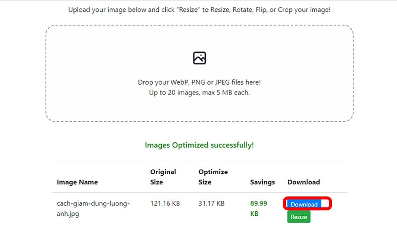 Chọn Download để tải ảnh về
