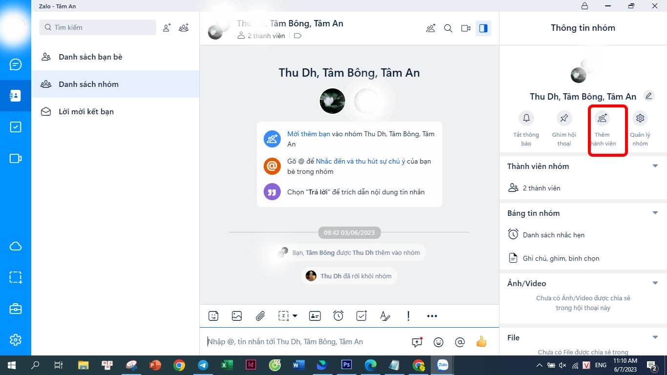 Vào biểu tượng thêm thành viên