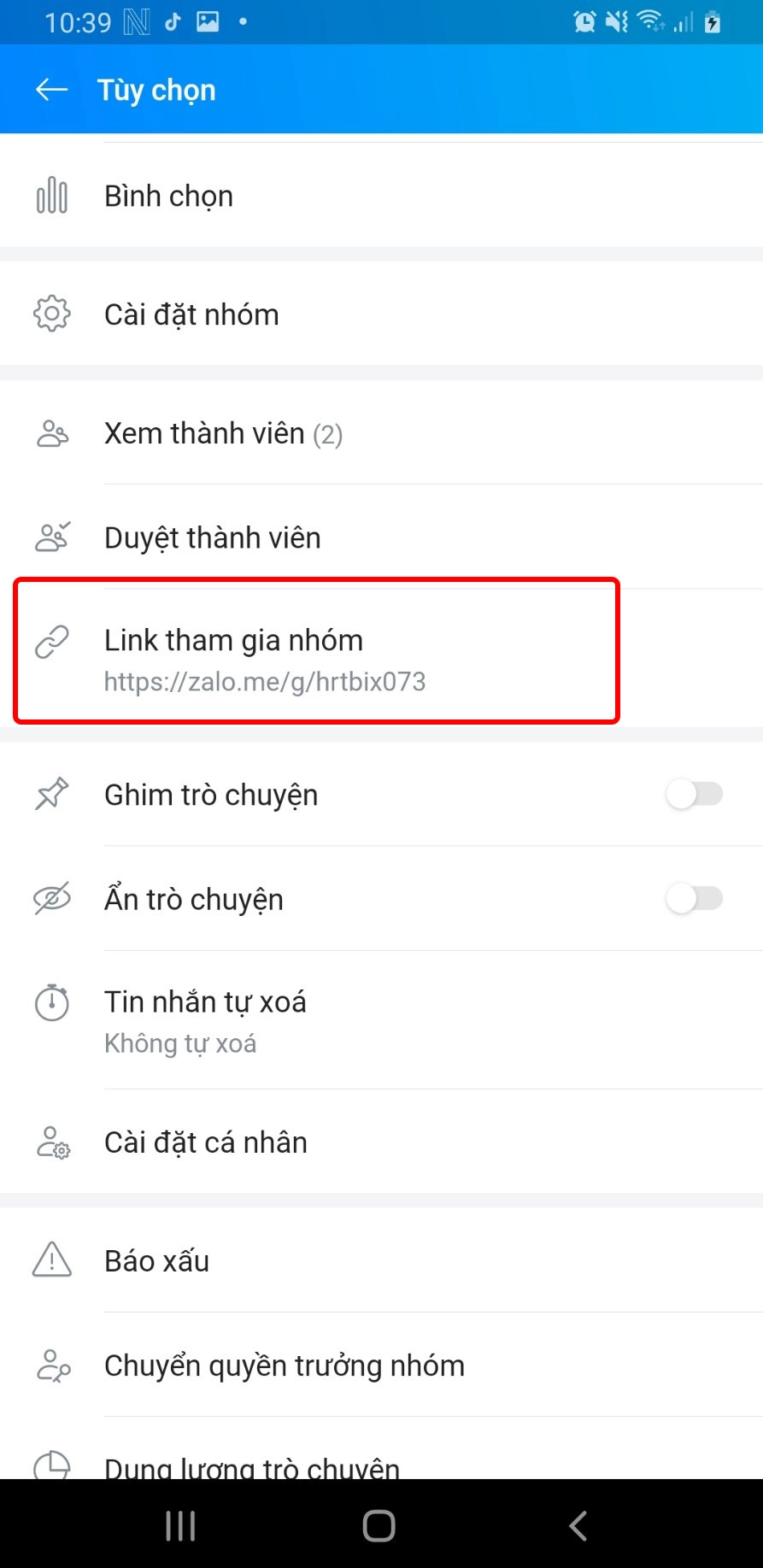 Chọn vào link tham gia nhóm