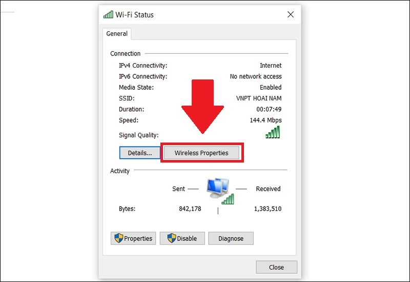 Chọn vào phần Wireless Properties