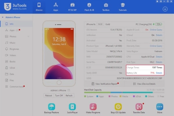 Kiểm tra bằng 3uTools bằng máy tính
