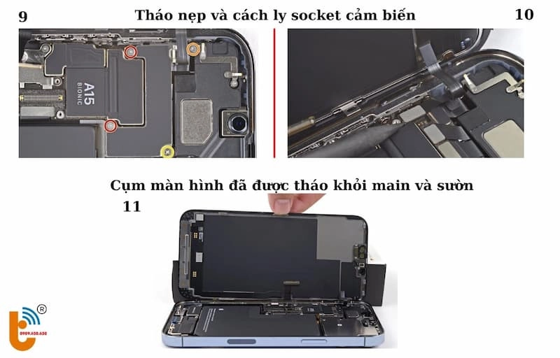 Màn hình iphone 13 Pro Max đã được tách khỏi khung sườn
