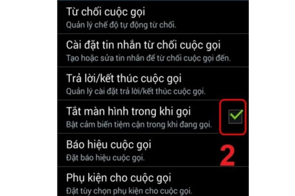 tắt cảm biến tiệm cận Android 4