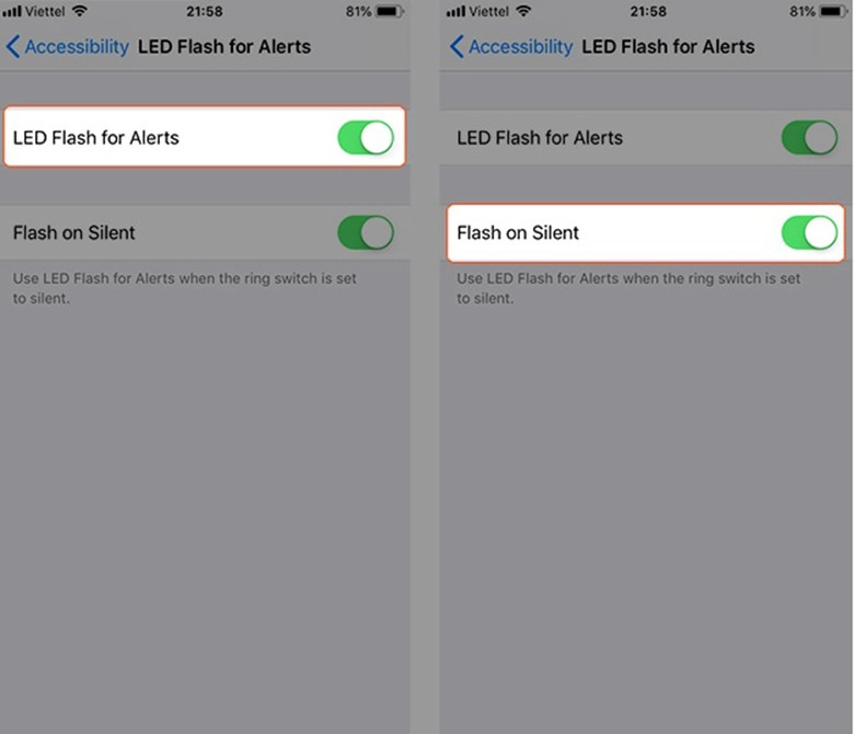 cách bật đèn flash khi có cuộc gọi đến iphone 7
