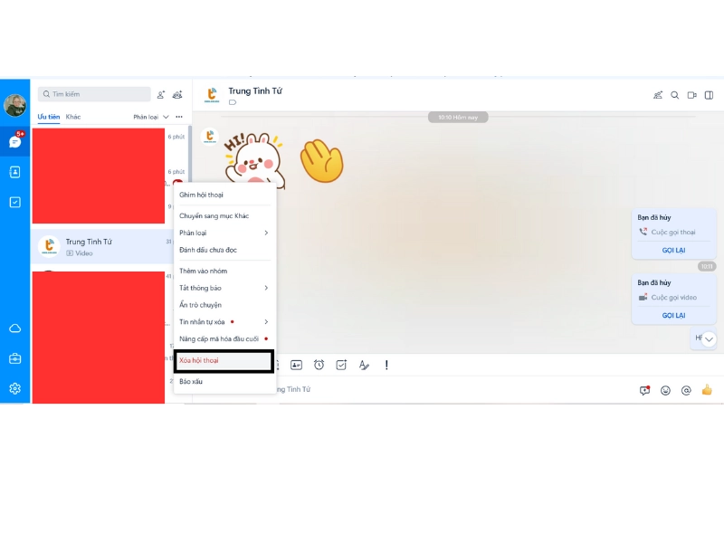 Cách xóa lịch sử chat Zalo 6
