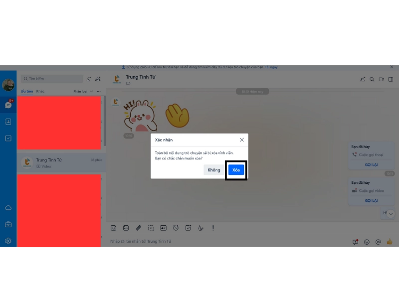 Cách xóa lịch sử chat Zalo 7
