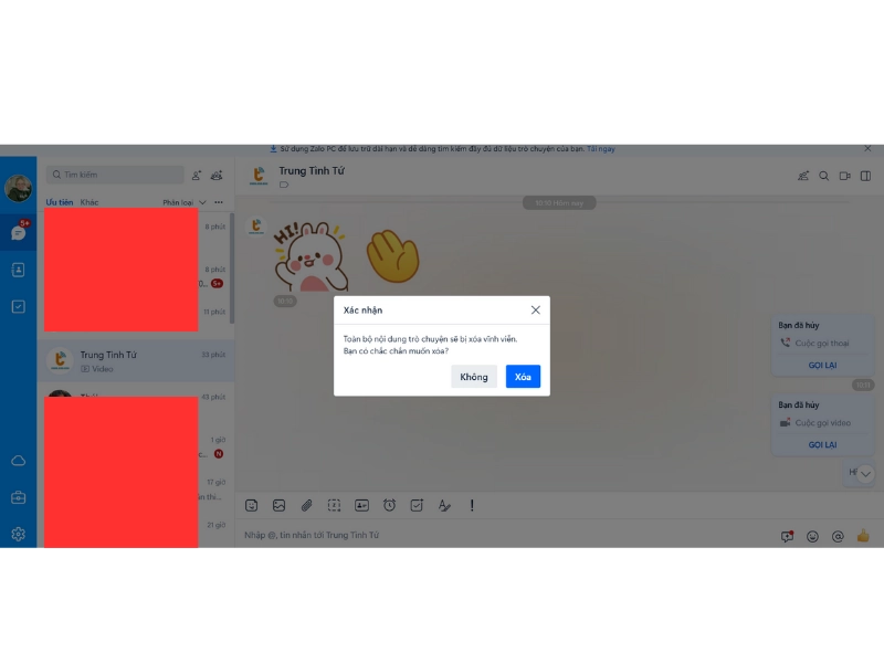 Cách xóa lịch sử chat Zalo 14