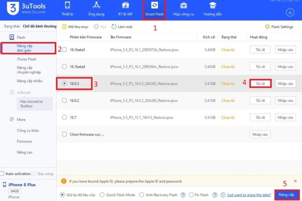 nâng ios hoặc restore