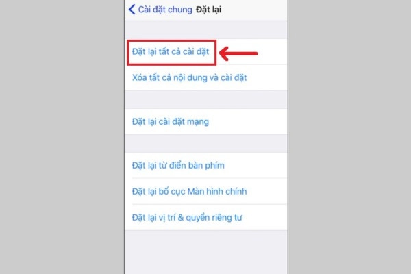 Đặt lại tất cả cài đặt gốc