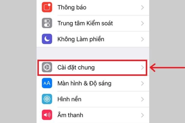Tiếp tục chọn cài đặt chung