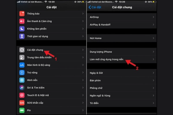 Chọn cài đặt rồi chọn tiếp cài đặt chung