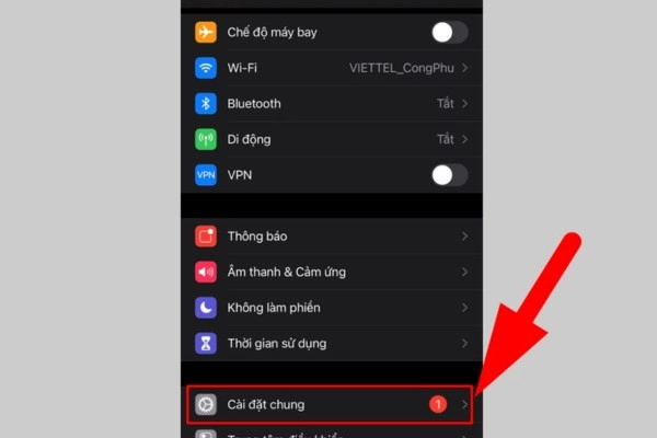 Chọn cài đặt sau đó tiếp tục chọn cài đặt chung