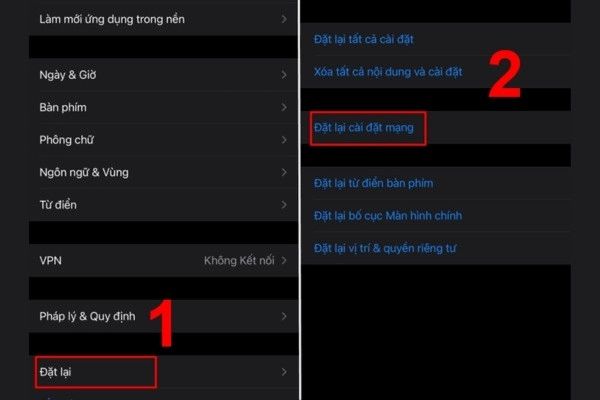 Chọn đặt lại sau đó tiếp tục chọn đặt lại cài đặt mạng
