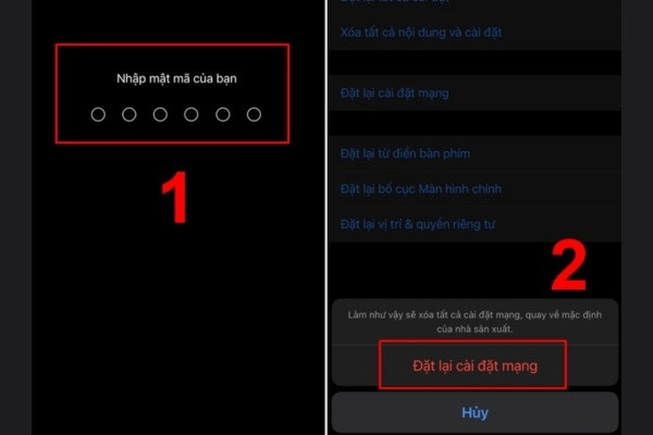 Nhập mã xác nhận sau đó tiếp tục chọn đặt lại cài đặt mạng