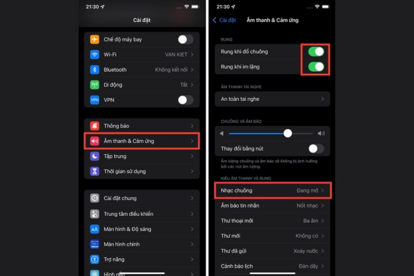 bước cài chế độ rung